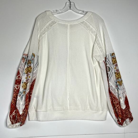 Entro Long Sleeve Waffle Knit Pullover Top White Red Womens Large - Picture 7 of 9